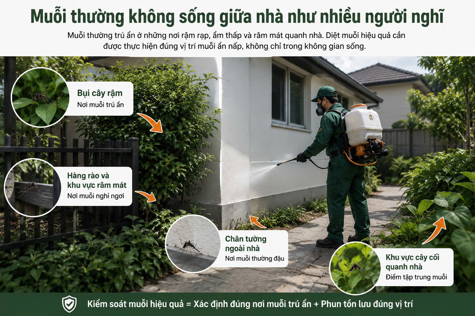 Muỗi thường trú ẩn trong bụi cây, góc tối, rèm cửa và khu vực ẩm thấp trong nhà