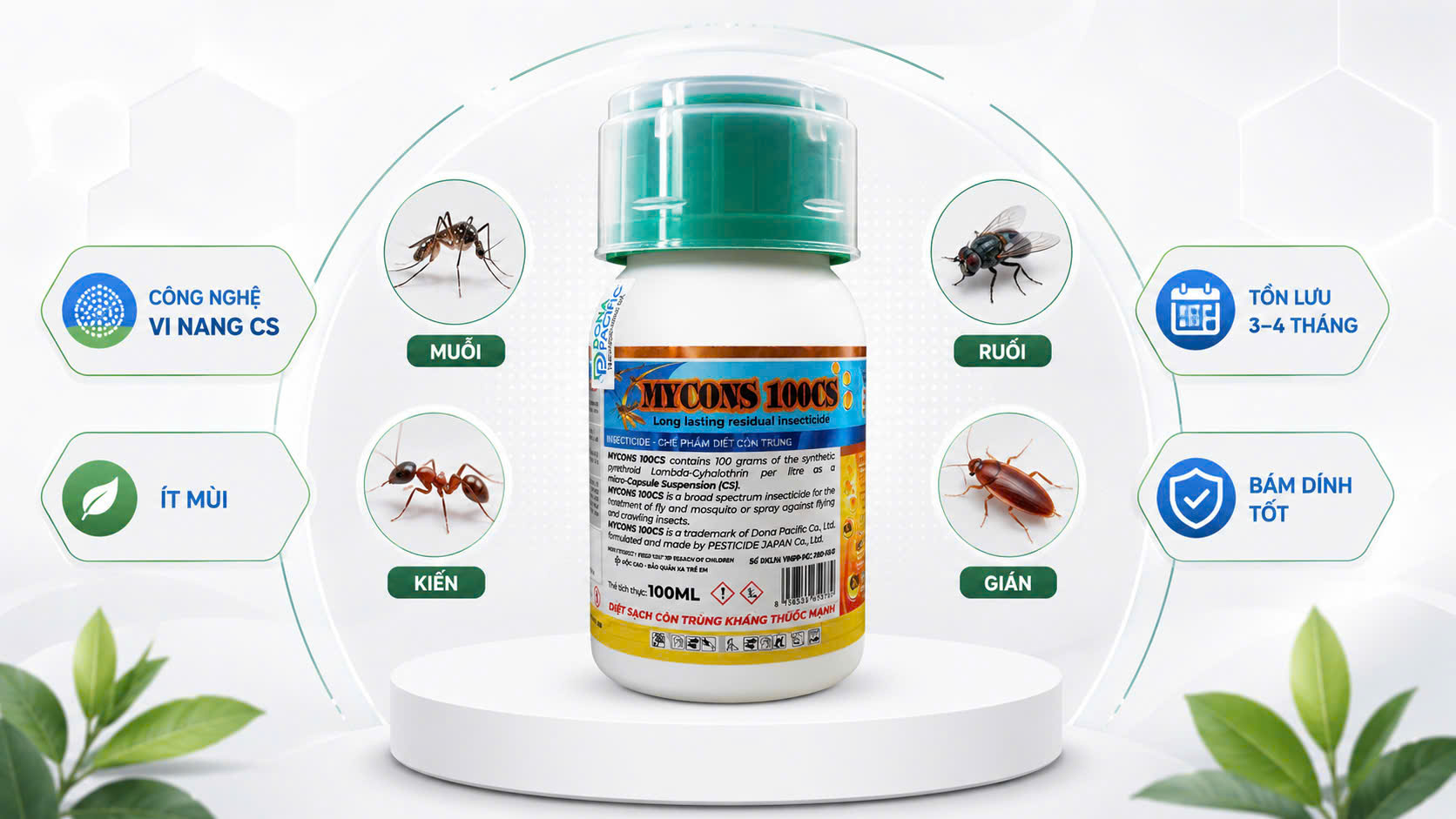MYCONS 100CS chế phẩm diệt muỗi ruồi kiến gián ứng dụng công nghệ vi nang CS tồn lưu dài