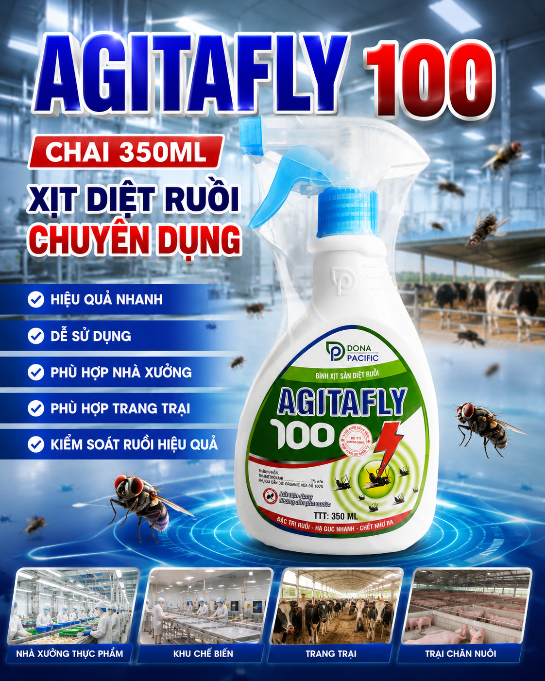 Bình xịt sẵn diệt ruồi AGITAFLY 100 không cần pha loãng